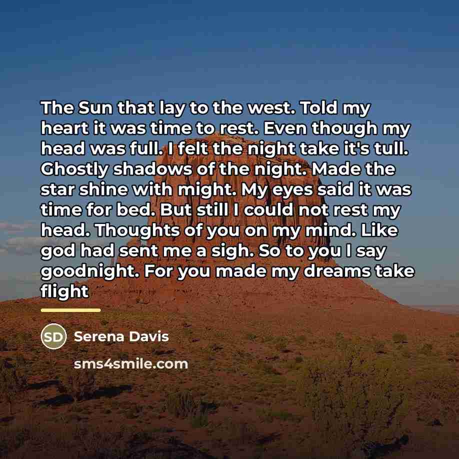 “The Sun that lay to the west. Told my heart…” quote by Serena Davis