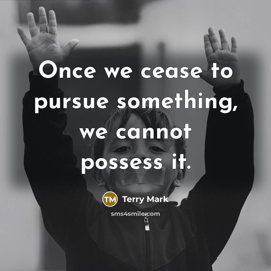 “Once we cease to pursue something, we cannot possess it.…” quote by Terry Mark