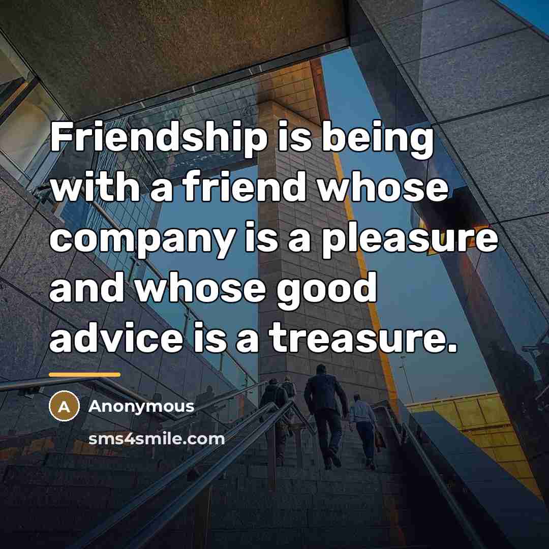 “Friendship is being with a friend whose company is a…” quote by Anonymous