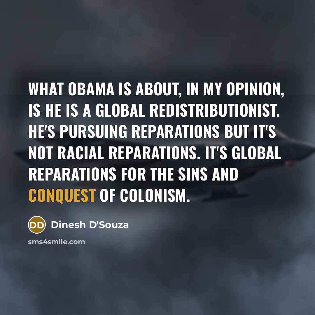 “What Obama is about, in my opinion, is he is…” quote by Dinesh D'Souza