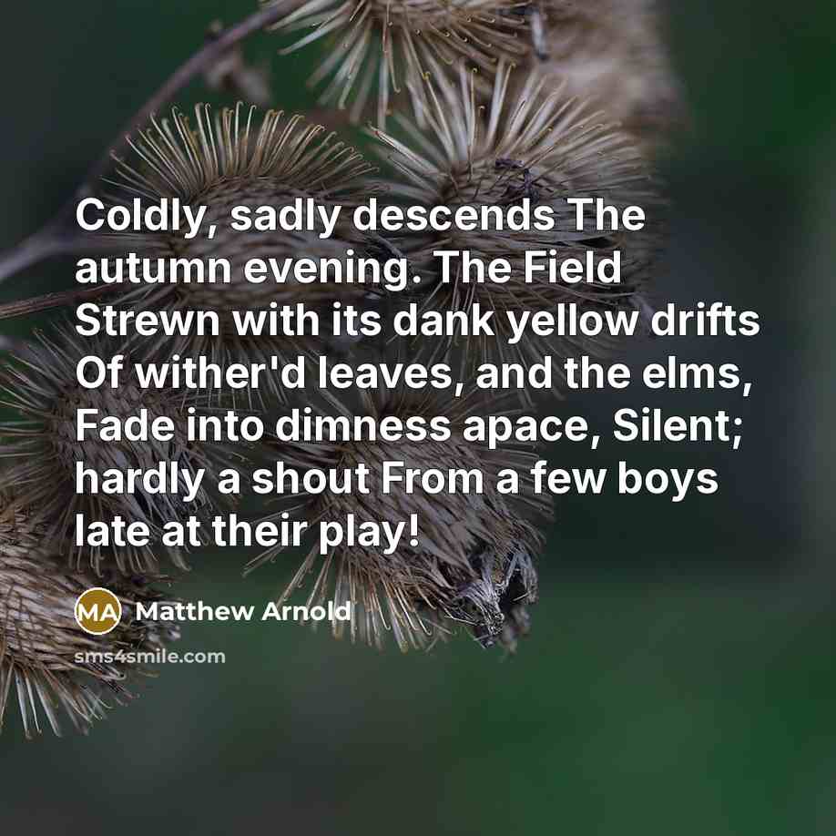 “Coldly, sadly descends The autumn evening. The Field Strewn with…” quote by Matthew Arnold