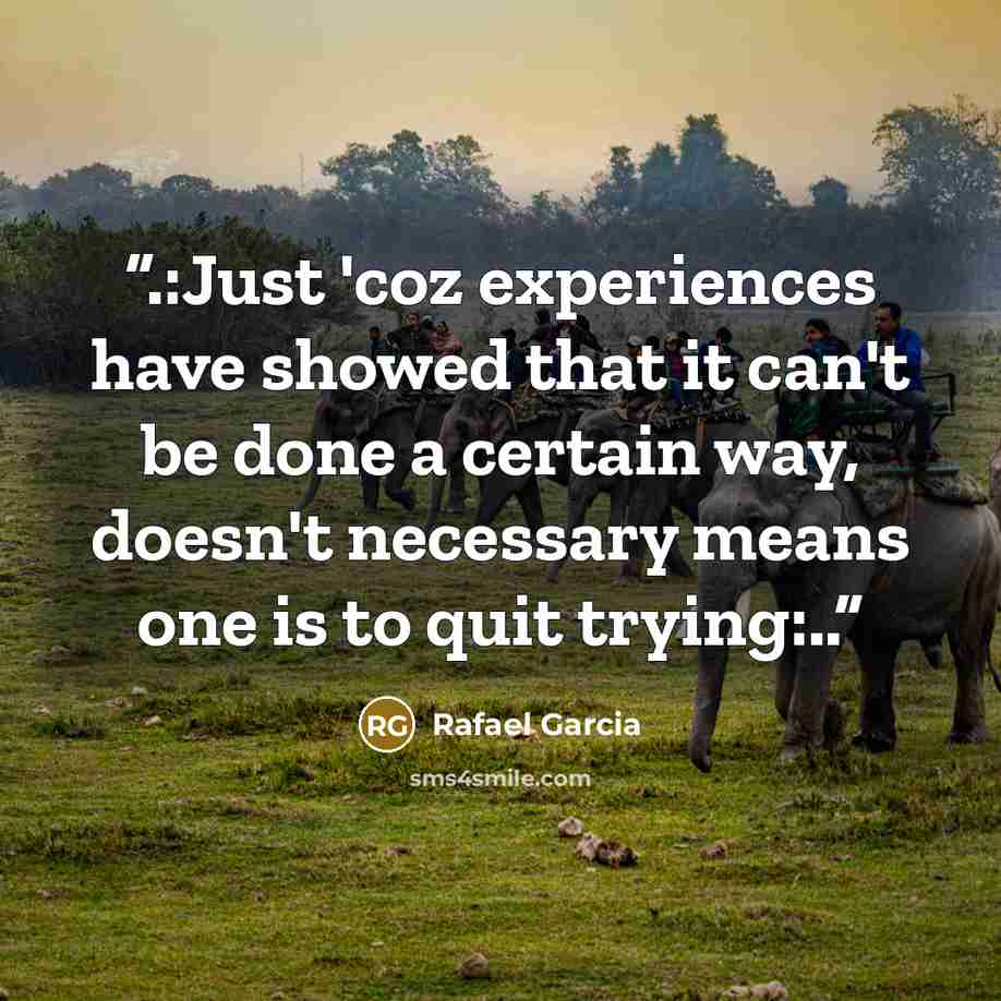 “.:Just 'coz experiences have showed that it can't be done a certain way, doesn't necessary means one is to quit trying:..” quote by Rafael Garcia