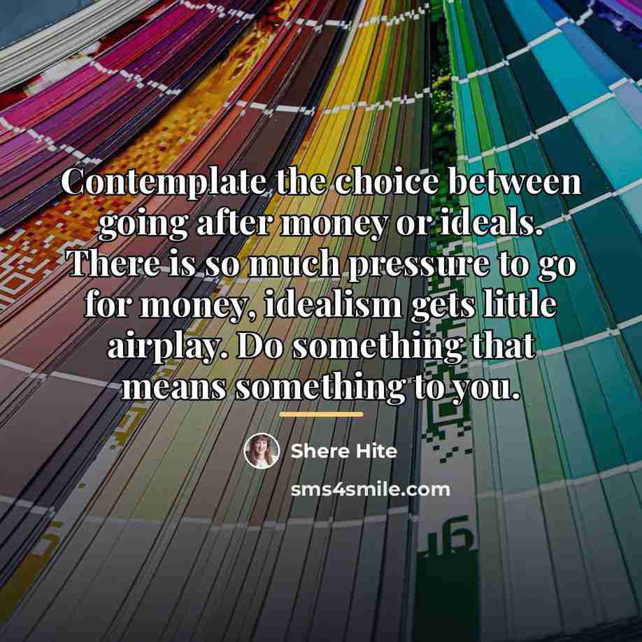 “Contemplate the choice between going after money or ideals. There…” quote by Shere Hite