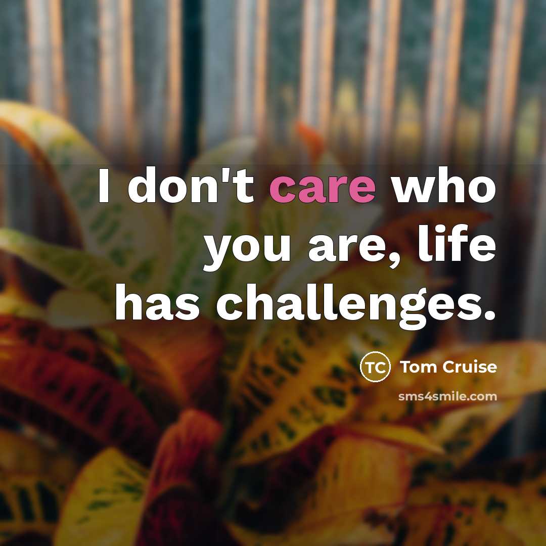 “I don't care who you are, life has challenges.…” quote by Tom Cruise