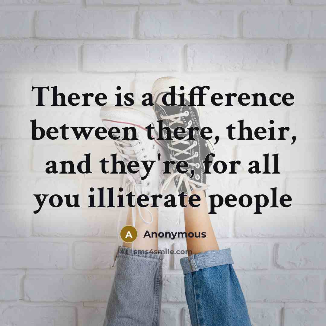 “There is a difference between there, their, and they're, for all you illiterate people” quote by Anonymous