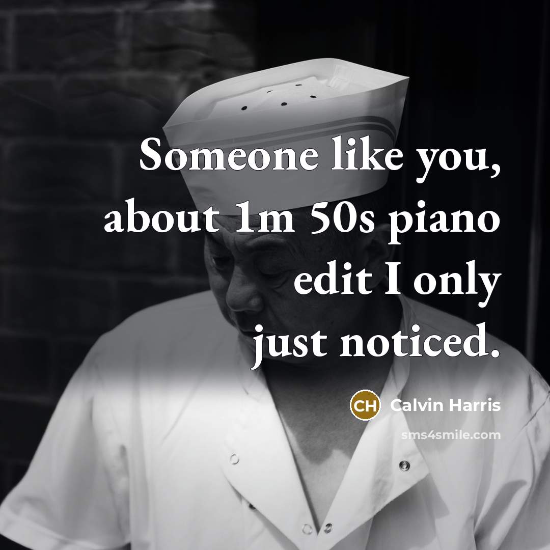 “Someone like you, about 1m 50s piano edit I only just noticed.” quote by Calvin Harris
