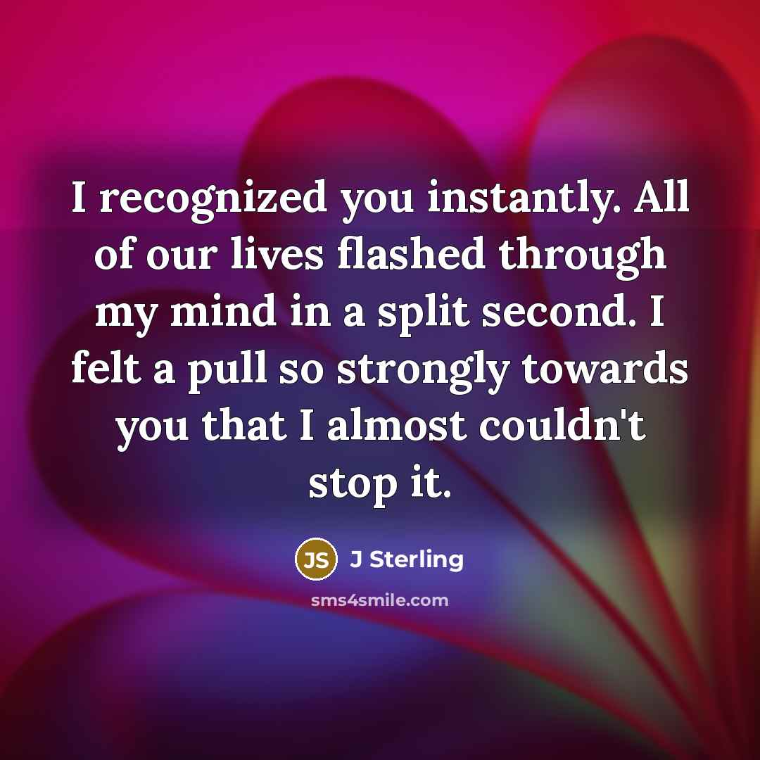 “I recognized you instantly. All of our lives flashed through…” quote by J Sterling