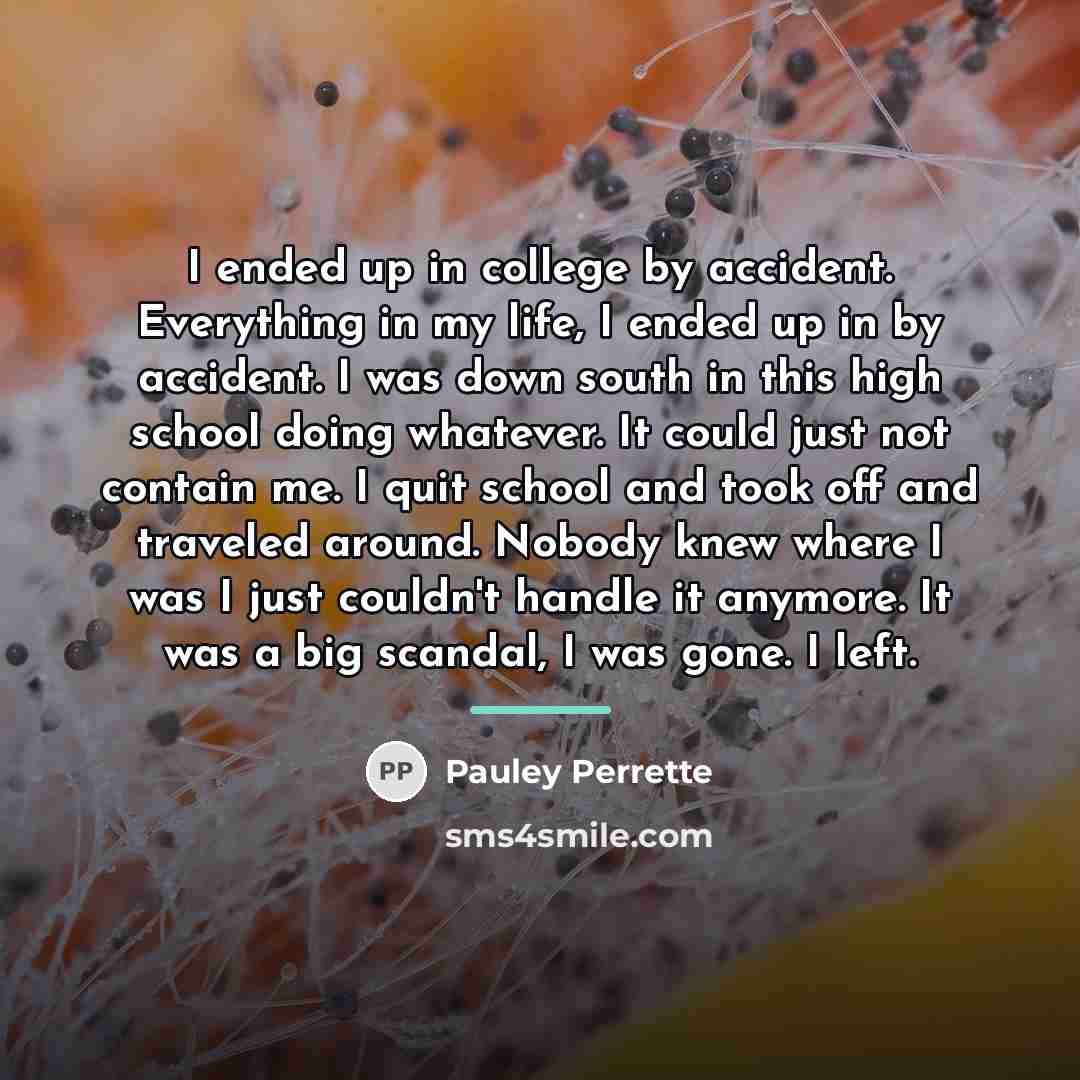 “I ended up in college by accident. Everything in my…” quote by Pauley Perrette