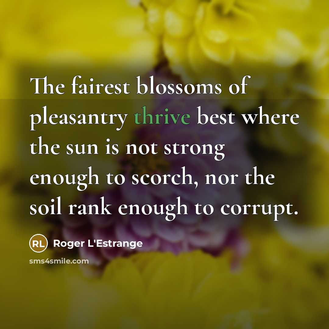 “The fairest blossoms of pleasantry thrive best where the sun…” quote by Roger L'Estrange