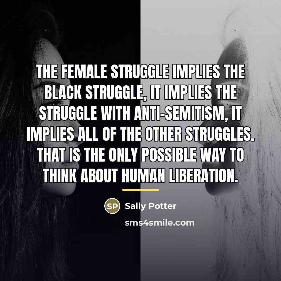 “The female struggle implies the black struggle, it implies the…” quote by Sally Potter