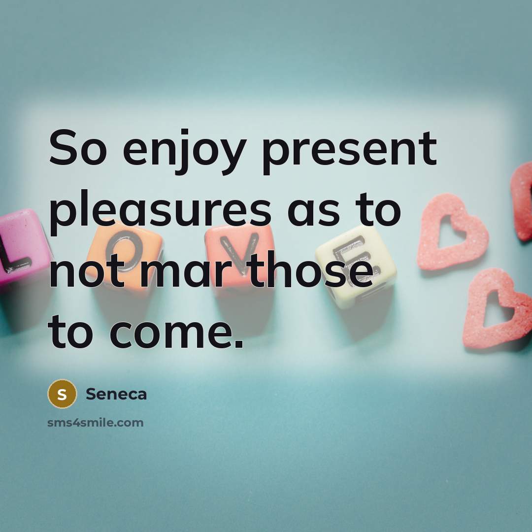“So enjoy present pleasures as to not mar those to…” quote by Seneca