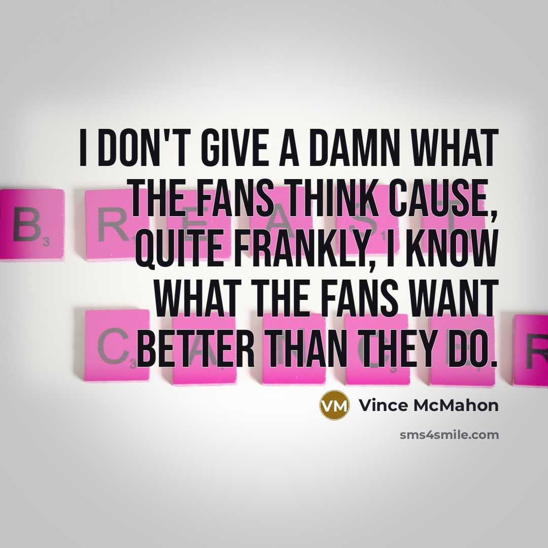 “I don't give a damn what the fans think cause,…” quote by Vince McMahon