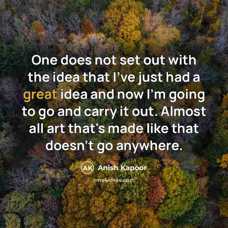 “One does not set out with the idea that I've…” quote by Anish Kapoor