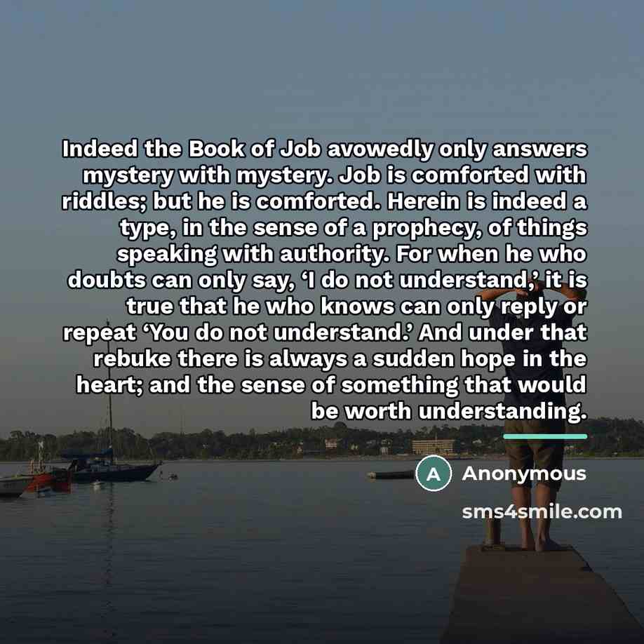 “Indeed the Book of Job avowedly only answers mystery with…” quote by Anonymous
