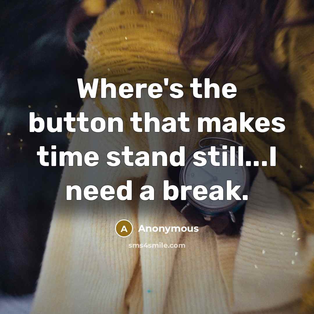“Where's the button that makes time stand still...I need a break.” quote by Anonymous