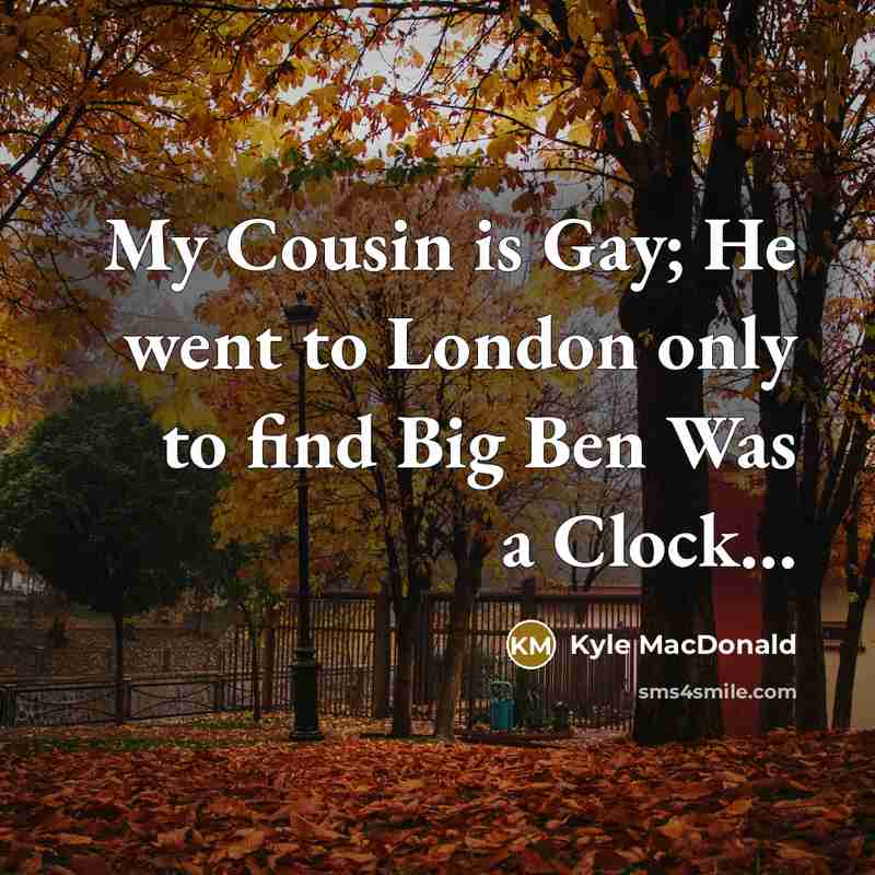 “My Cousin is Gay; He went to London only to…” quote by Kyle MacDonald