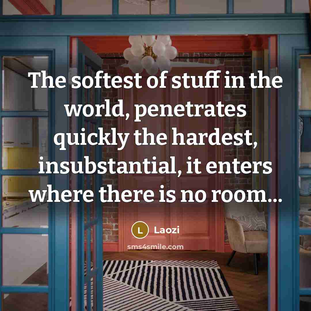 “The softest of stuff in the world, penetrates quickly the…” quote by Laozi