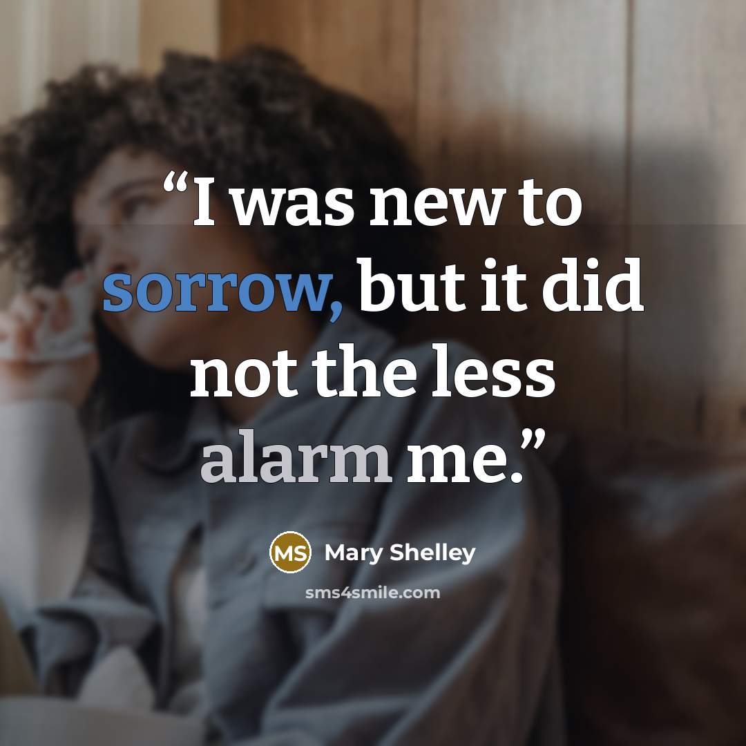 “I was new to sorrow, but it did not the less alarm me.” quote by Mary Shelley