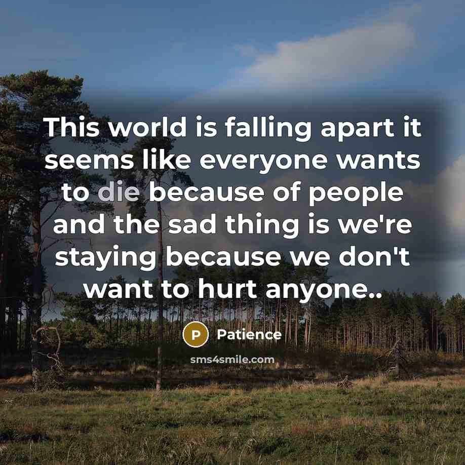 “This world is falling apart it seems like everyone wants…” quote by Patience