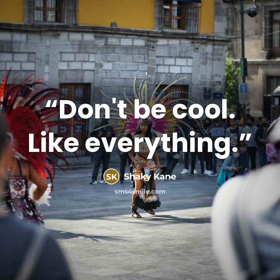“Don't be cool. Like everything.” quote by Shaky Kane