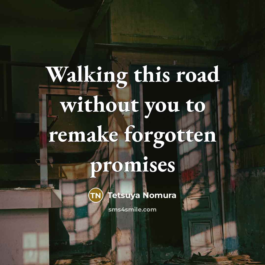 “Walking this road without you to remake forgotten promises…” quote by Tetsuya Nomura