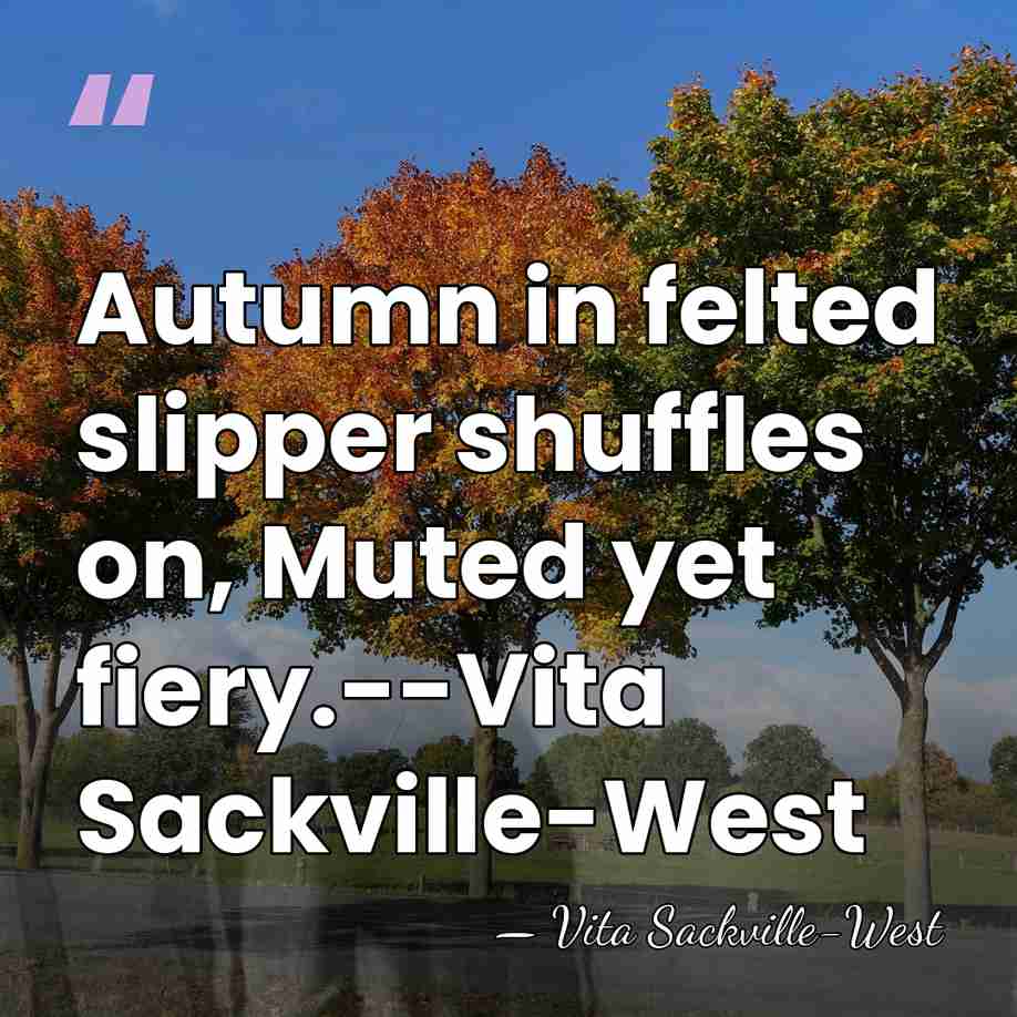 Autumn in felted slipper shuffles on, Muted yet fiery.--Vita Sackville-West - Vita Sackville-West