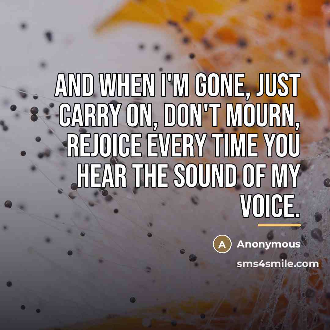 “And when I'm gone, just carry on, don't mourn, rejoice…” quote by Anonymous