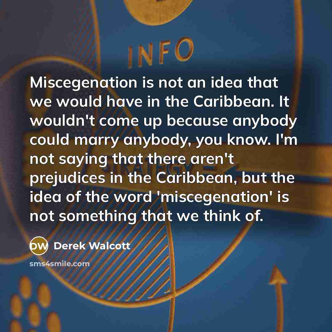 “Miscegenation is not an idea that we would have in…” quote by Derek Walcott