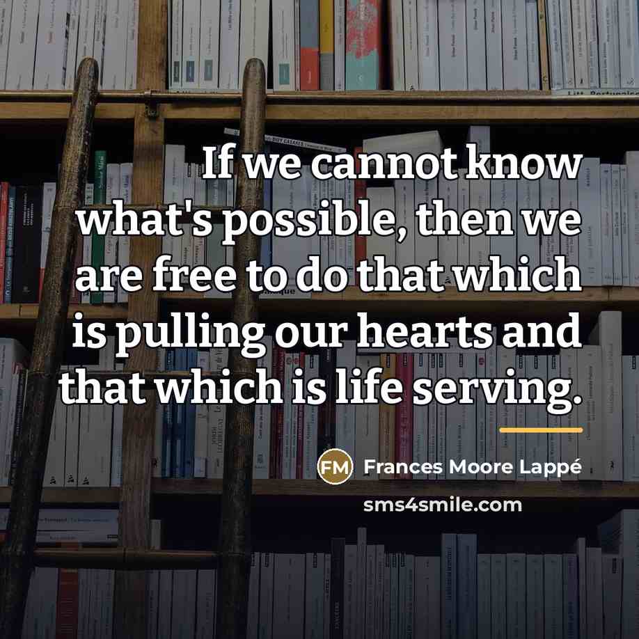 “If we cannot know what's possible, then we are free…” quote by Frances Moore Lappé