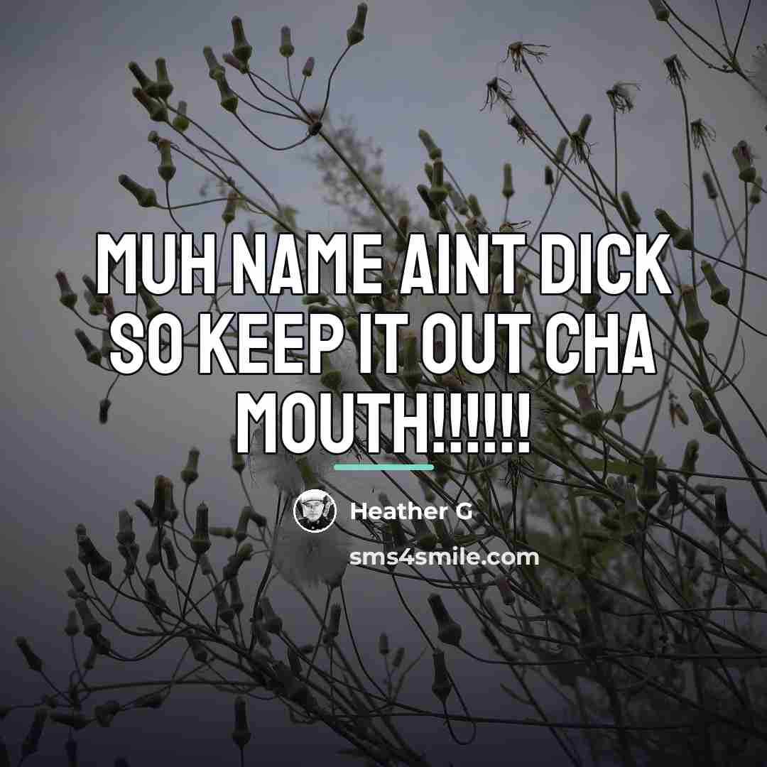 “MuH NaMe aInT DiCk sO KeEp iT OuT ChA MoUtH!!!!!!…” quote by HEATHER G