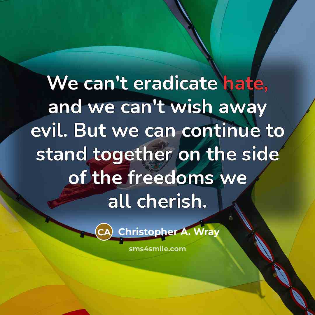 “We can't eradicate hate, and we can't wish away evil.…” quote by Christopher A. Wray