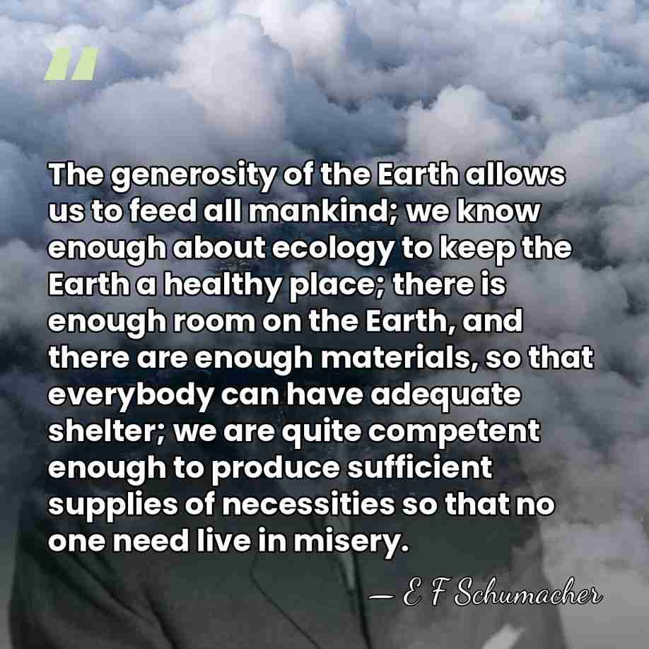 The generosity of the Earth allows us to feed all mankind; we&hellip; - E F Schumacher