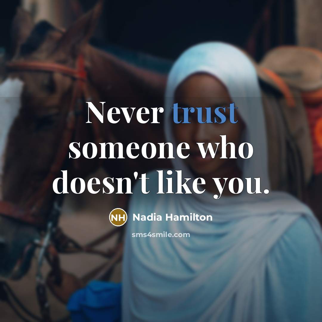 “Never trust someone who doesn't like you.…” quote by Nadia Hamilton