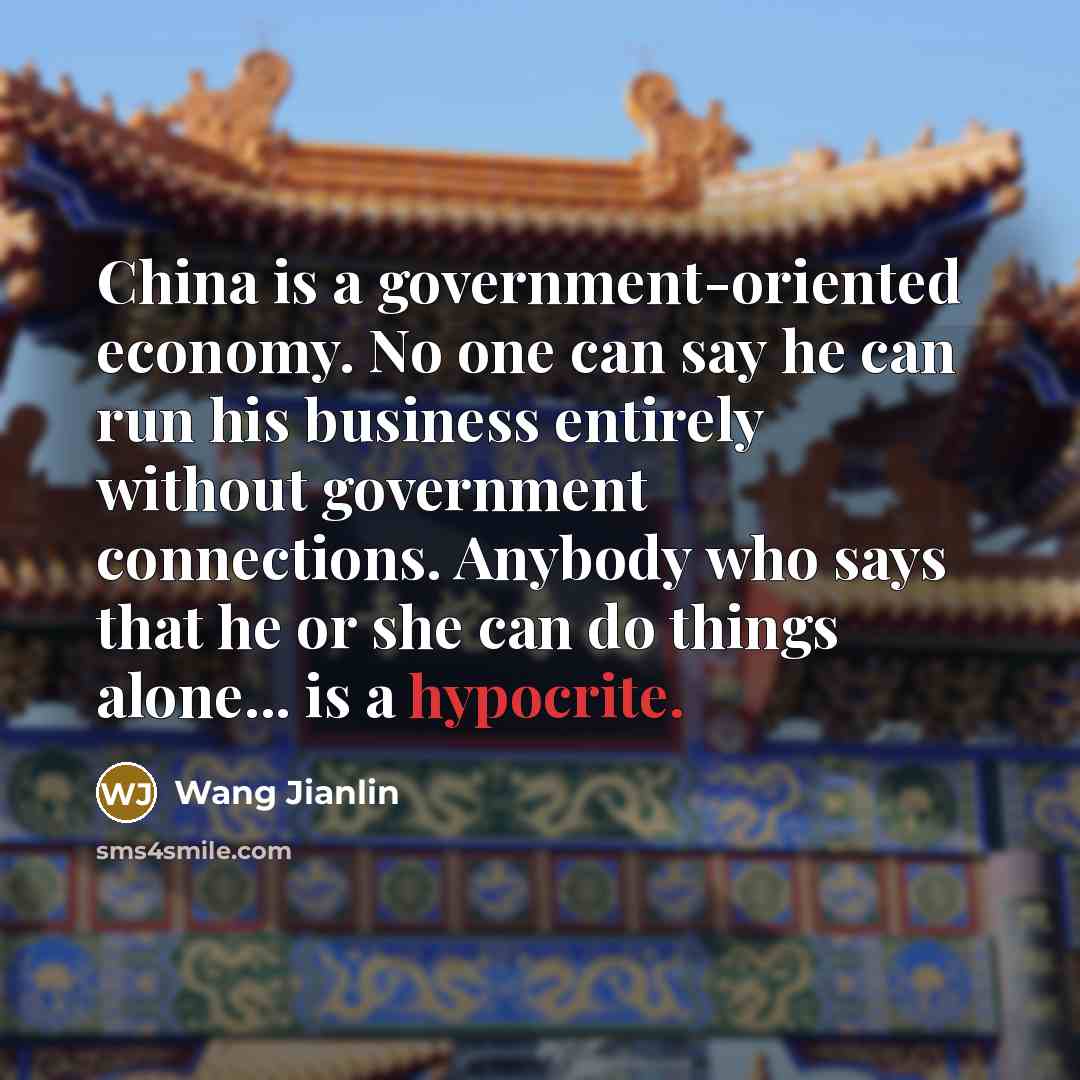 “China is a government-oriented economy. No one can say he…” quote by Wang Jianlin