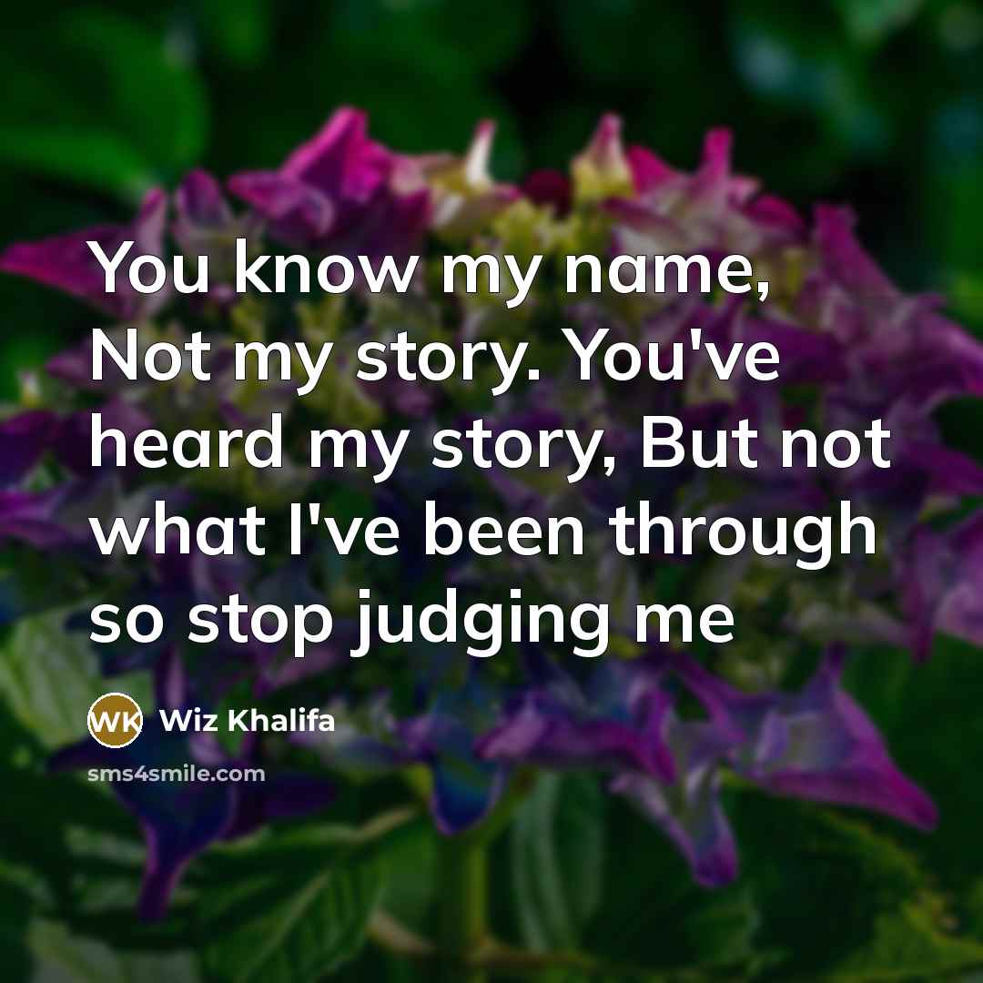 “You know my name, Not my story. You've heard my story, But not what I've been through so stop judging me” quote by Wiz Khalifa