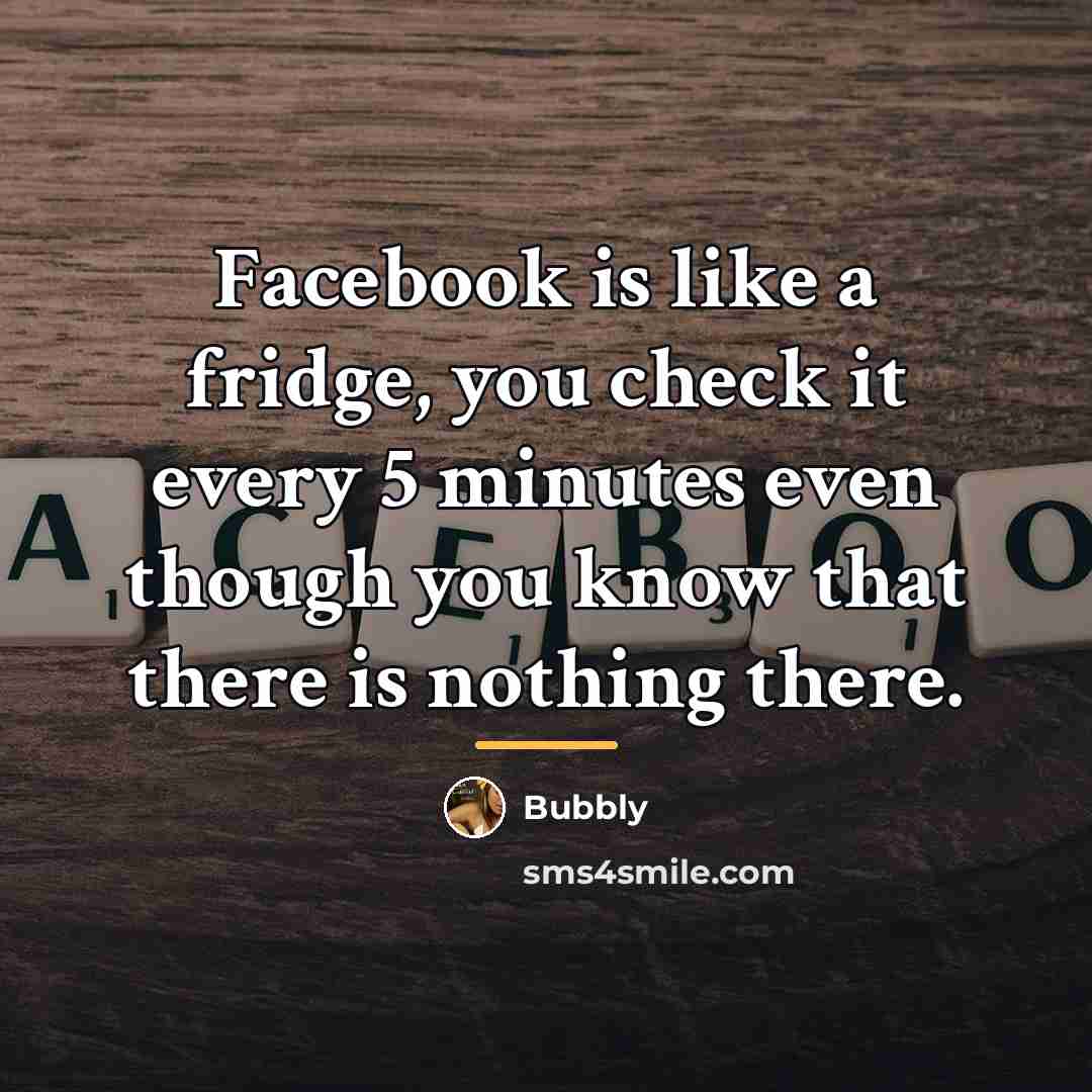 “Facebook is like a fridge, you check it every 5…” quote by Bubbly