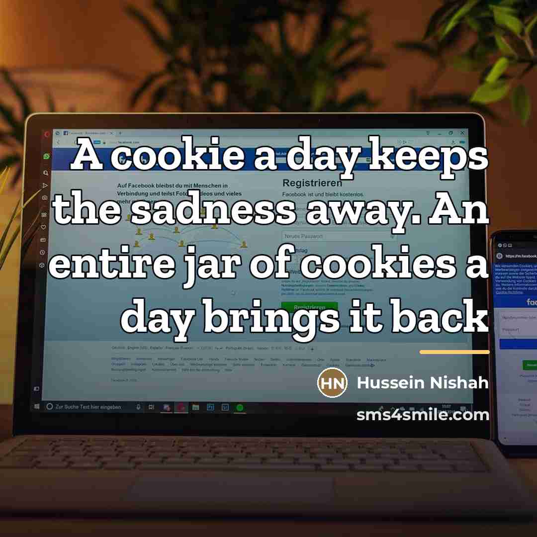 “A cookie a day keeps the sadness away. An entire…” quote by Hussein Nishah