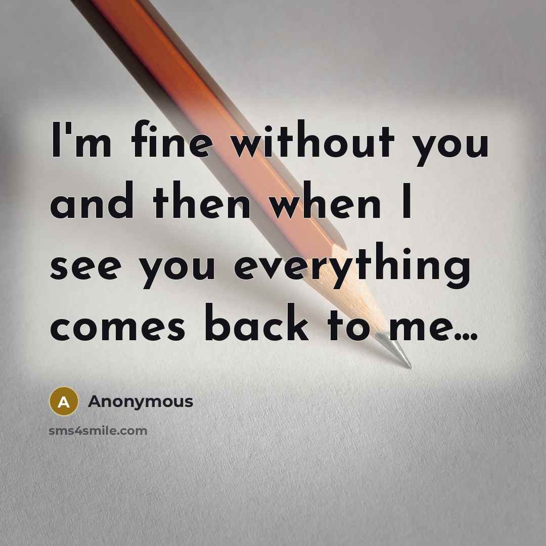 “I'm fine without you and then when I see you everything comes back to me...” quote by Anonymous