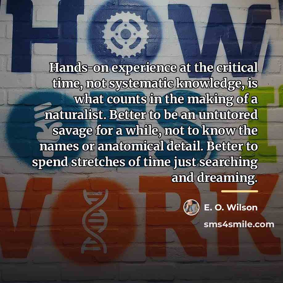 “Hands-on experience at the critical time, not systematic knowledge, is…” quote by E. O. Wilson