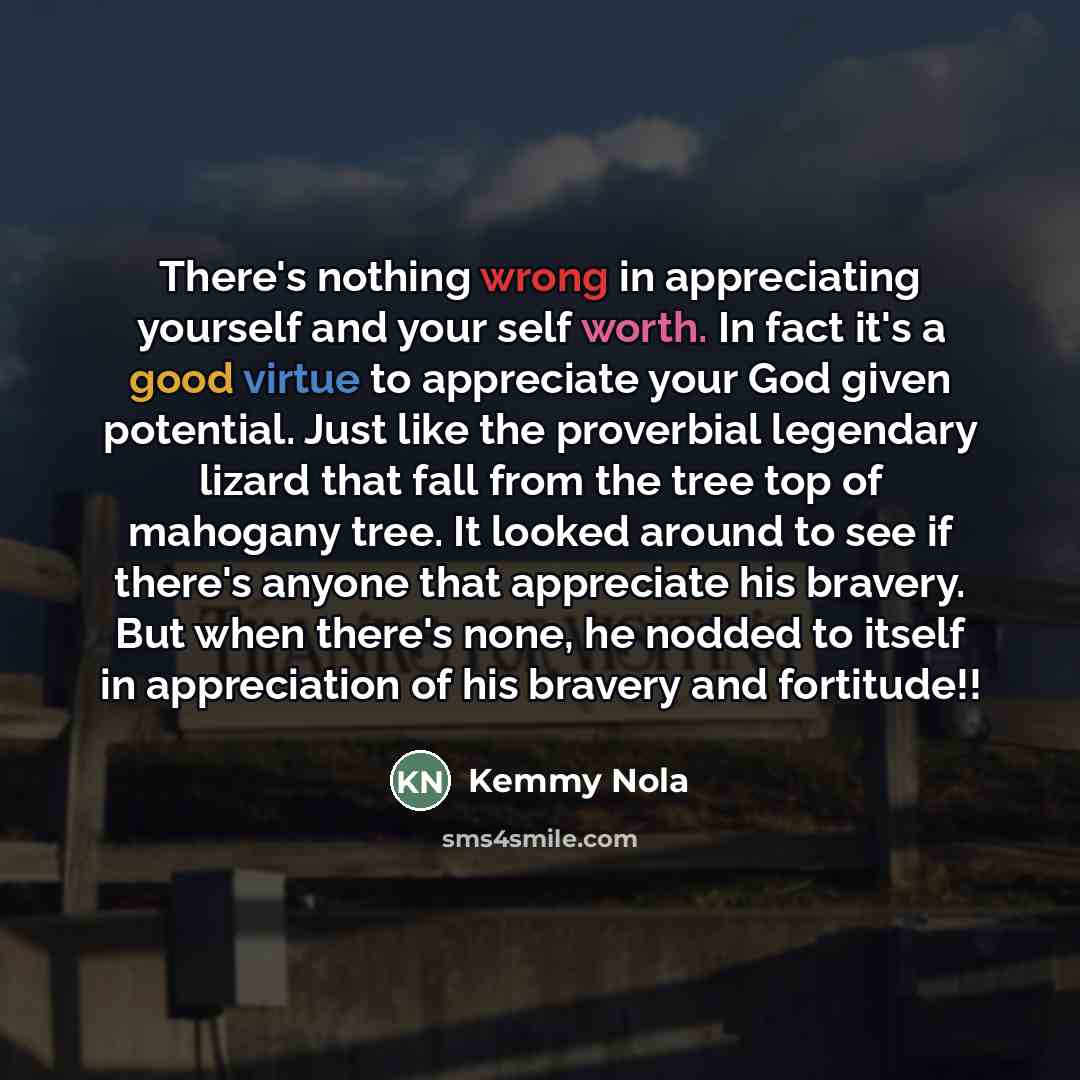 “There's nothing wrong in appreciating yourself and your self worth.…” quote by Kemmy Nola