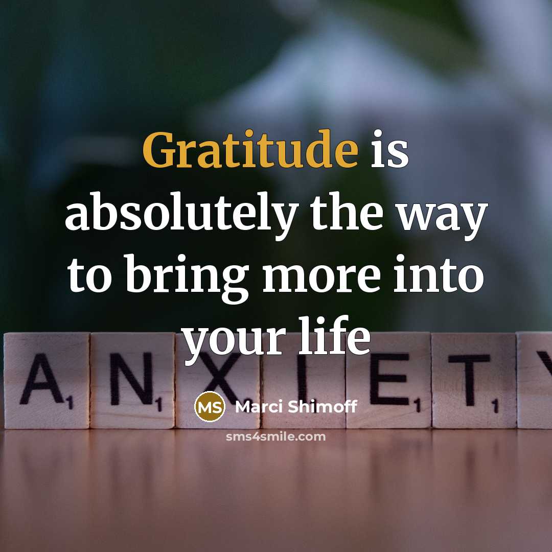 “Gratitude is absolutely the way to bring more into your…” quote by Marci Shimoff