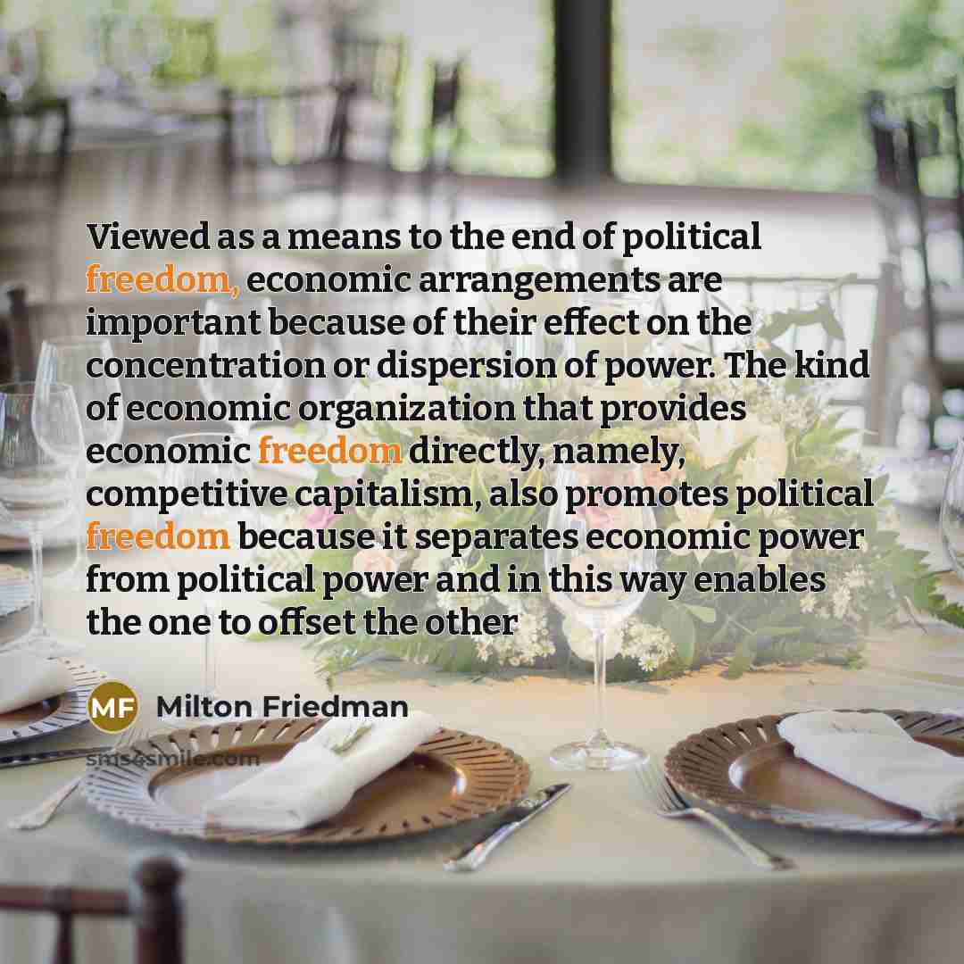 “Viewed as a means to the end of political freedom,…” quote by Milton Friedman