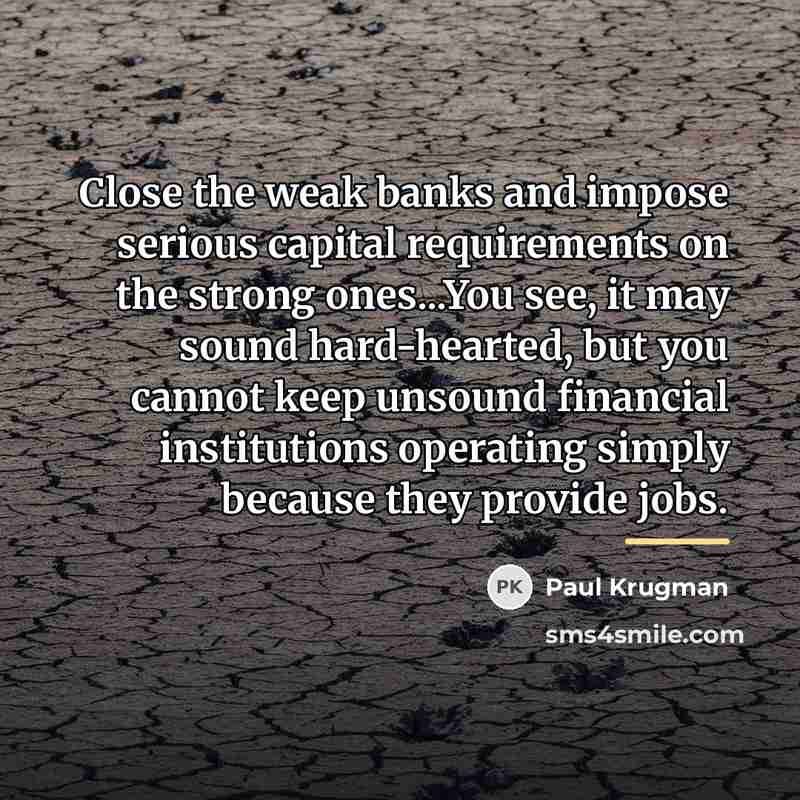 “Close the weak banks and impose serious capital requirements on…” quote by Paul Krugman