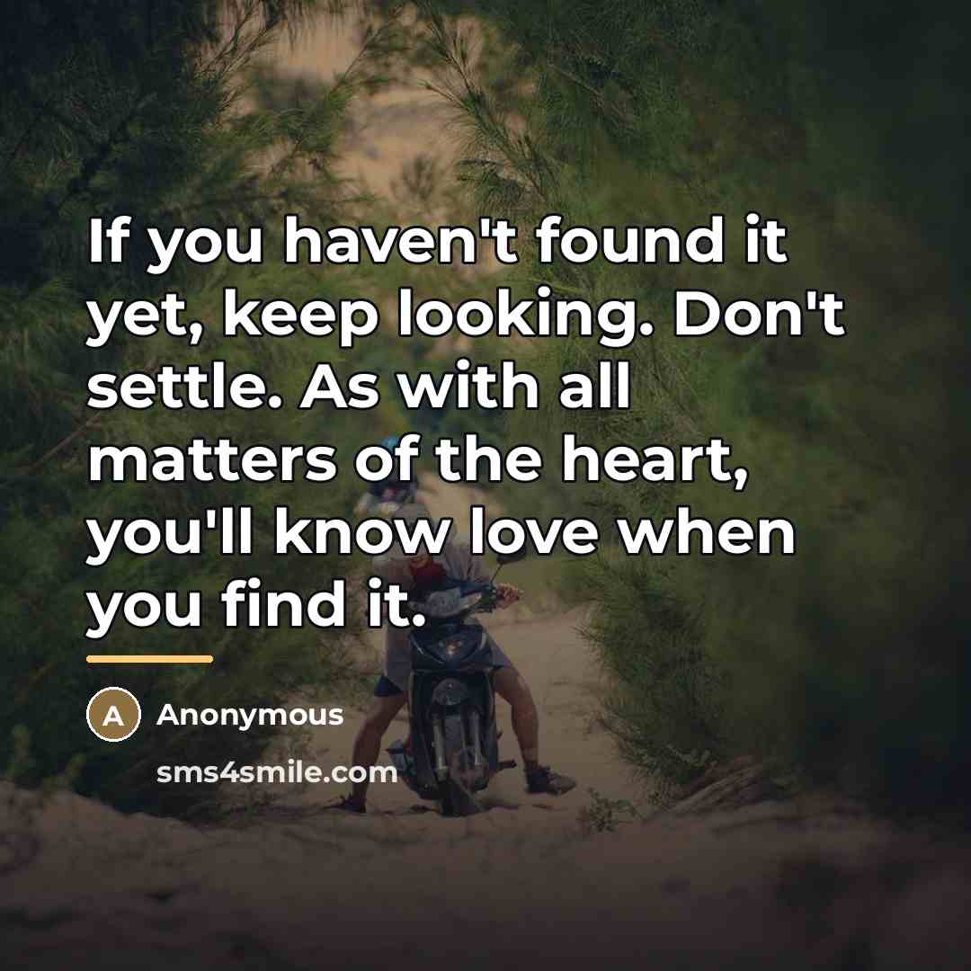 “If you haven't found it yet, keep looking. Don't settle.…” quote by Anonymous