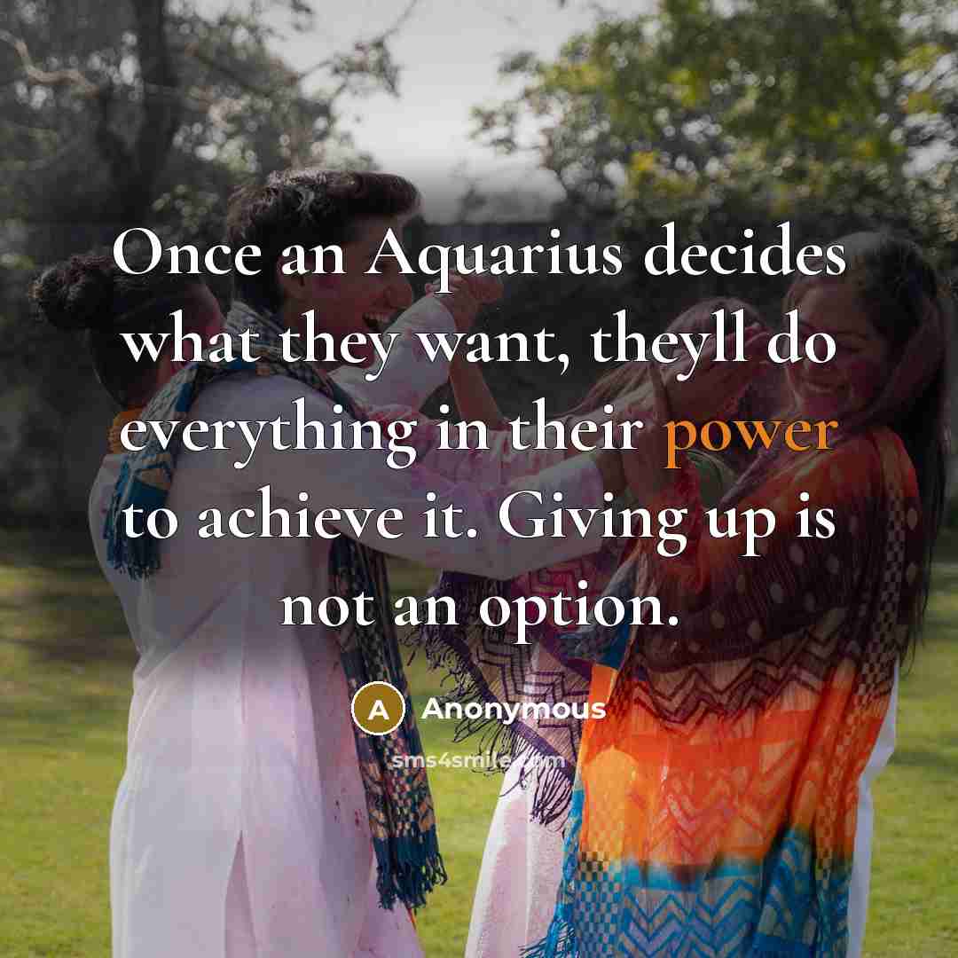 “Once an Aquarius decides what they want, theyll do everything in their power to achieve it. Giving up is not an option.” quote by Anonymous