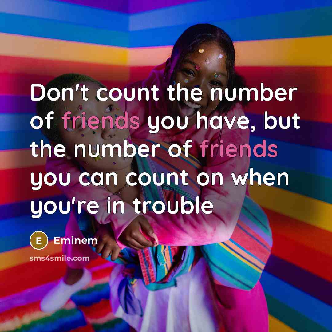 “Don't count the number of friends you have, but the number of friends you can count on when you're in trouble” quote by Eminem