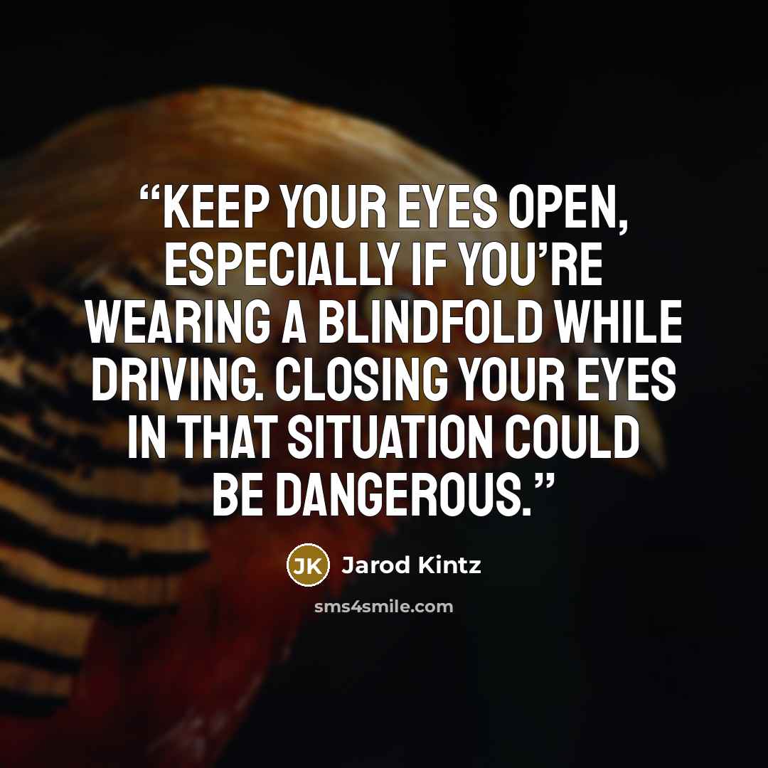 “Keep your eyes open, especially if you’re wearing a blindfold while driving. Closing your eyes in that situation could be dangerous.” quote by Jarod Kintz