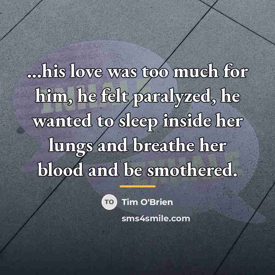 “...his love was too much for him, he felt paralyzed,…” quote by Tim O'Brien