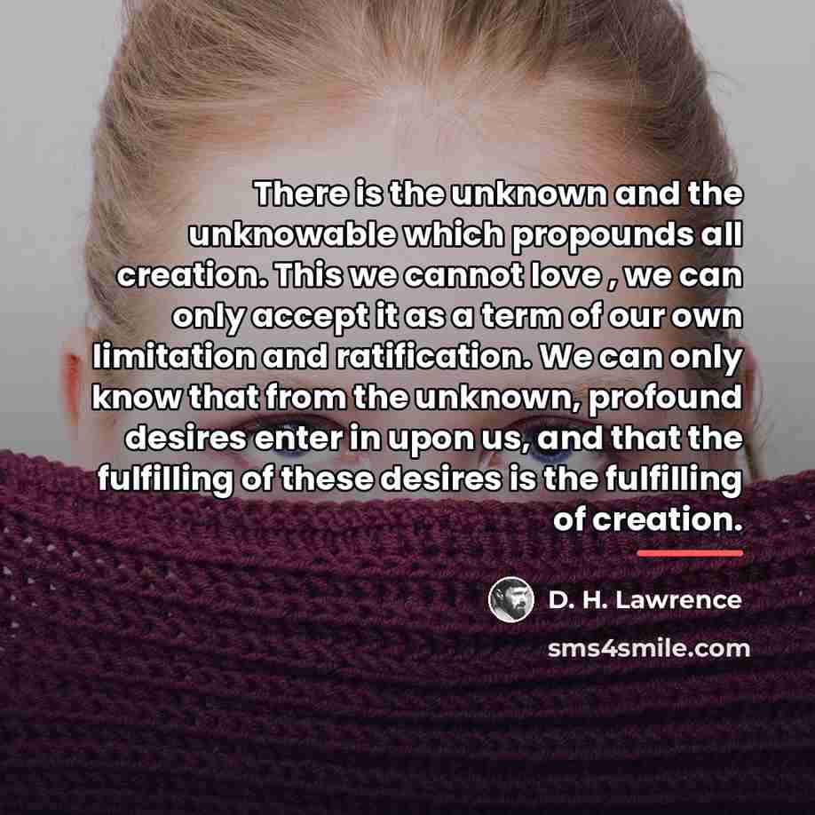 “There is the unknown and the unknowable which propounds all…” quote by D. H. Lawrence
