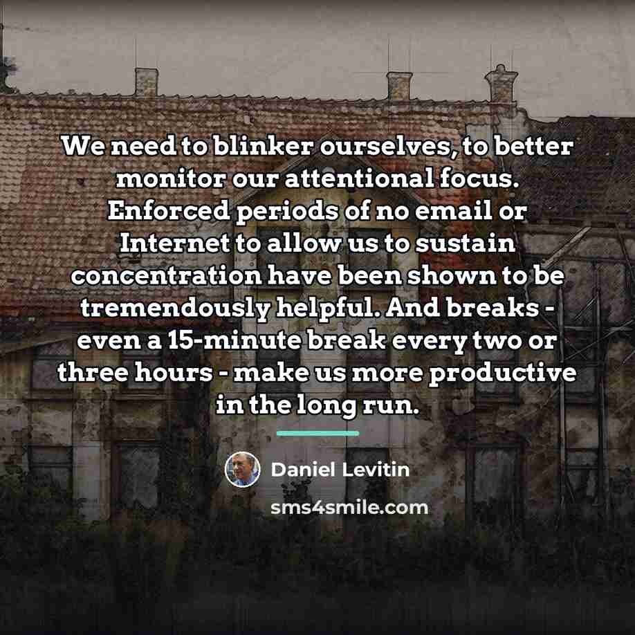 “We need to blinker ourselves, to better monitor our attentional…” quote by Daniel Levitin